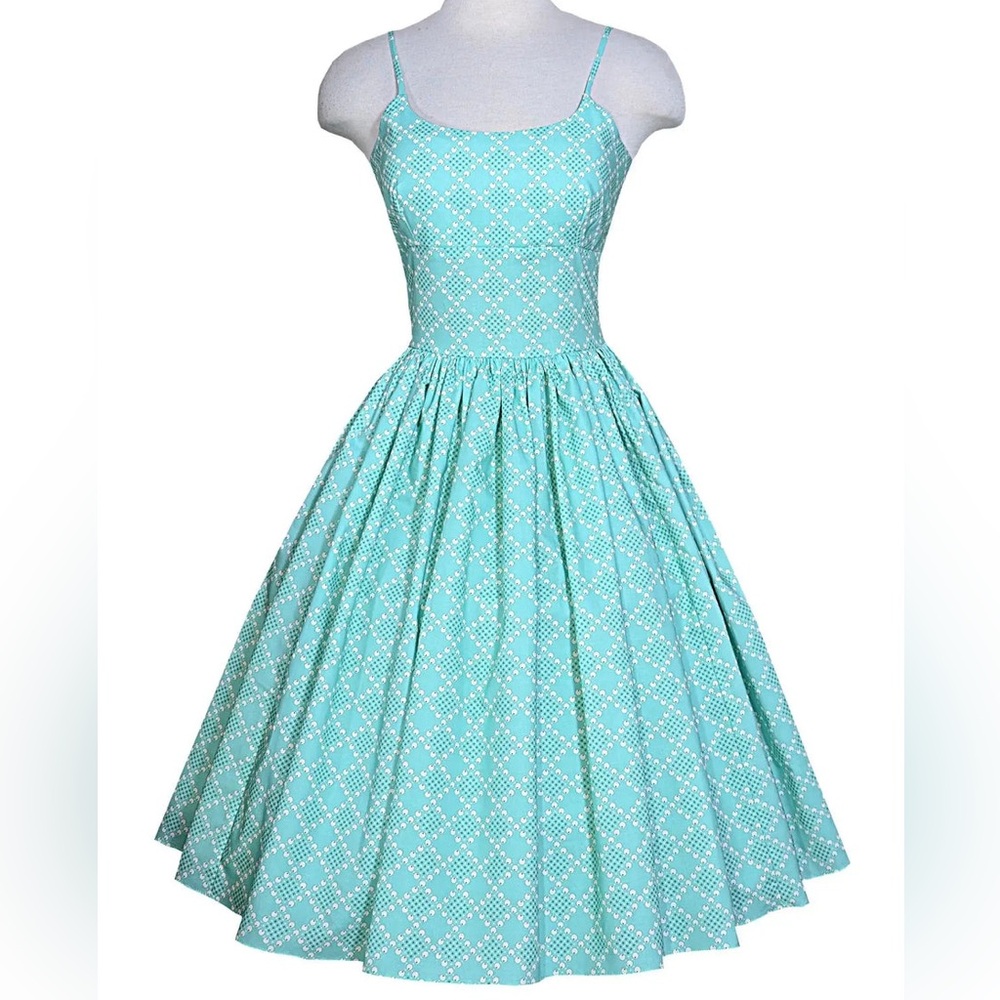 Bernie Dexter Aqua Blue Spaghetti-Strap Fit-and-Flare Dress